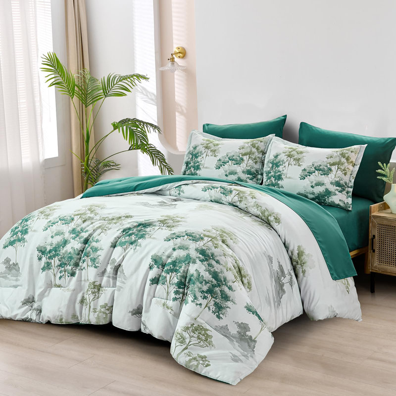 7 Piece Flower Comforter Set Soft Lightweight Microfiber All Season, Queen Comforter + 6 Additional Pieces