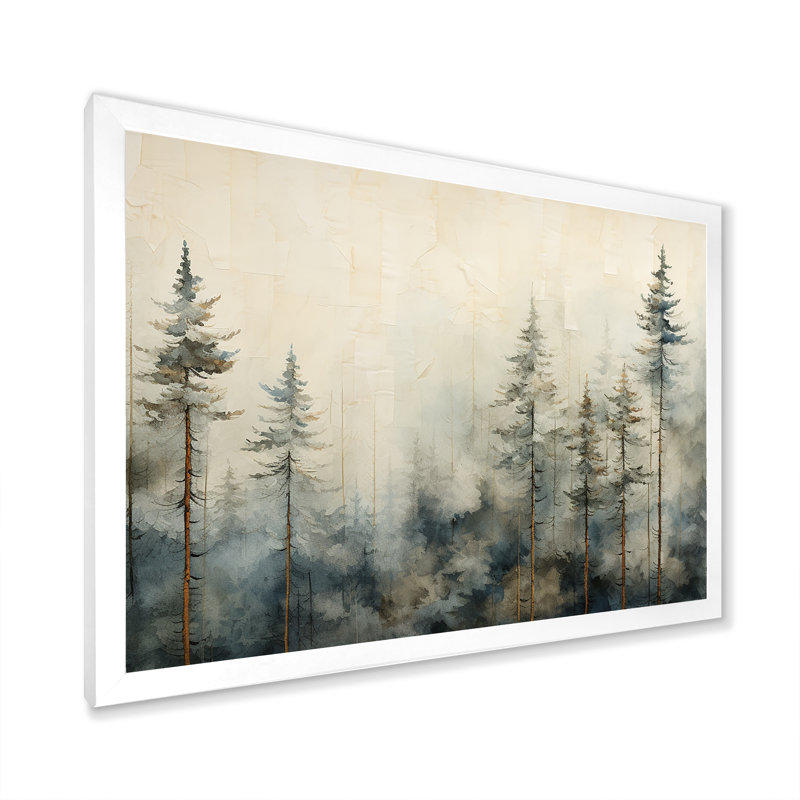 Minimalisme forêt de pins d'hiver - décoration murale forêt, H 24 po x l 32 po x P 1 po, Cadre simple blanc