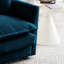 Fauteuil avec cadre en bois massif avec revêtement en chenille bleu, salon moderne et repose-pieds confortable