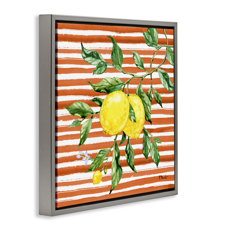 Vigne citron juteuse sur cadre flottant rouge, design par Paul Brent, Cadre flottant gris lustré, H 18 po x l 18 po