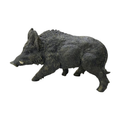 12.20" H x 21.26" L Simulated Wild Boar Resin Garden Statue, Indoor & Outdoor Decorative Ornament, Lawn & Courtyard Art Craft Decoration