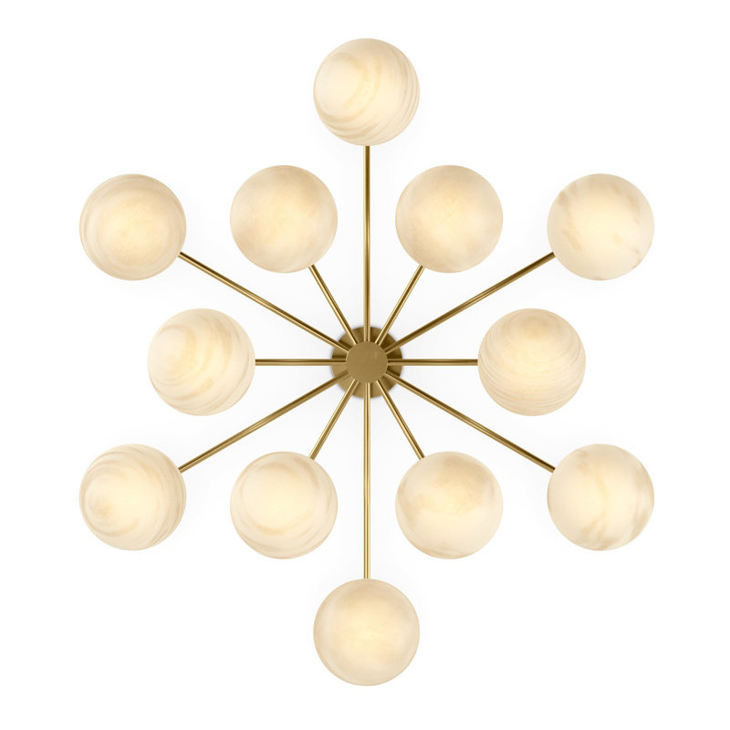 Orion Round Chandelier-Black Gunmetal, Burnished Brass, Cream Marble