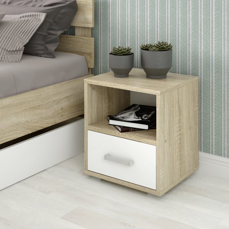 Soto 40cm W Particle Board / Chipboard Bedside Table, Oak/White