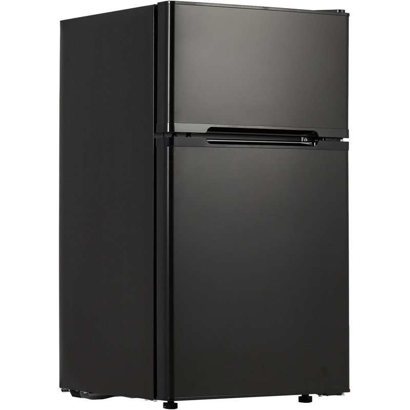 Double Door Mini Fridge with Freezer, 3.1 Cu.Ft - Stainless Steel Compact Refrigerator, Adjustable Thermostat, Removable Glass Shelves for Small Spaces, Dorm, Apartment