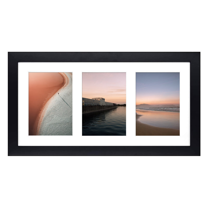 Matte 9x18 Black Wood Picture Frame with 3 Opening 5x7 Photos