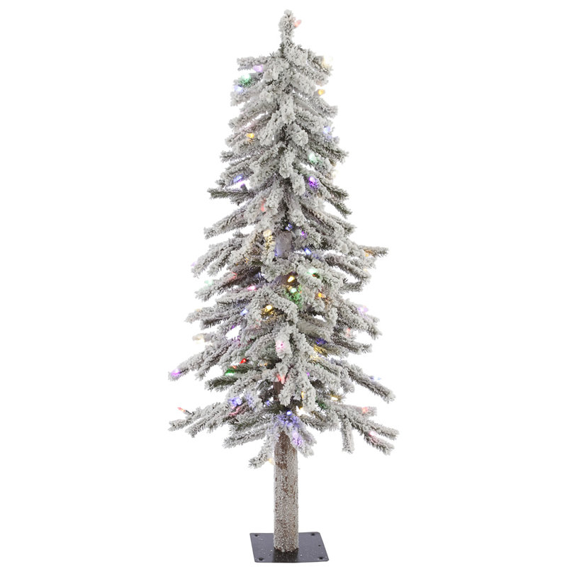 Flocked Alpine 4' H Lighted Artificial Pine Christmas Tree