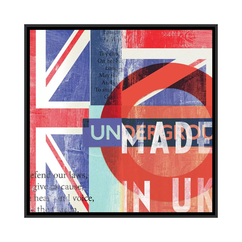 « uk », art textuel sur toile, H 18 po x l 18 po x P 1,5 po, Toile avec cadre noir, Pas de tapis