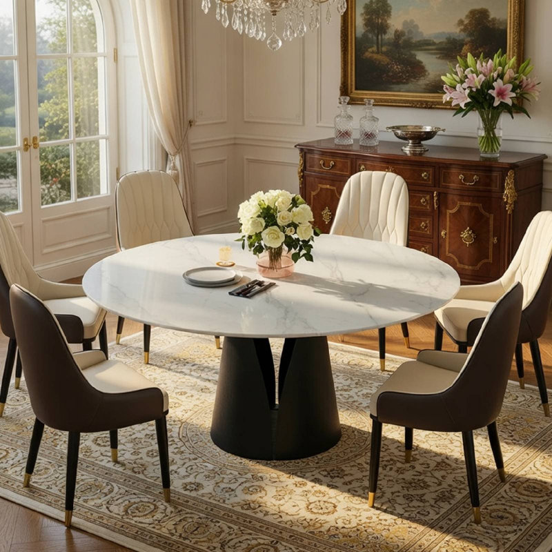 Table de salle à manger 59 po Vera, H 29,53 po x L 59,06 po x l 59,06 po, Blanc mat, Noir
