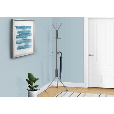 Coat Rack, Hall Tree, Free Standing, Hanging Bar, 6 Hooks, Entryway, 68"H, Bedroom,  Metal, Contemporary, Modern