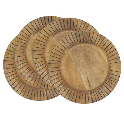 Textured Slit Edges Wooden Charger Plate (Set of 4)