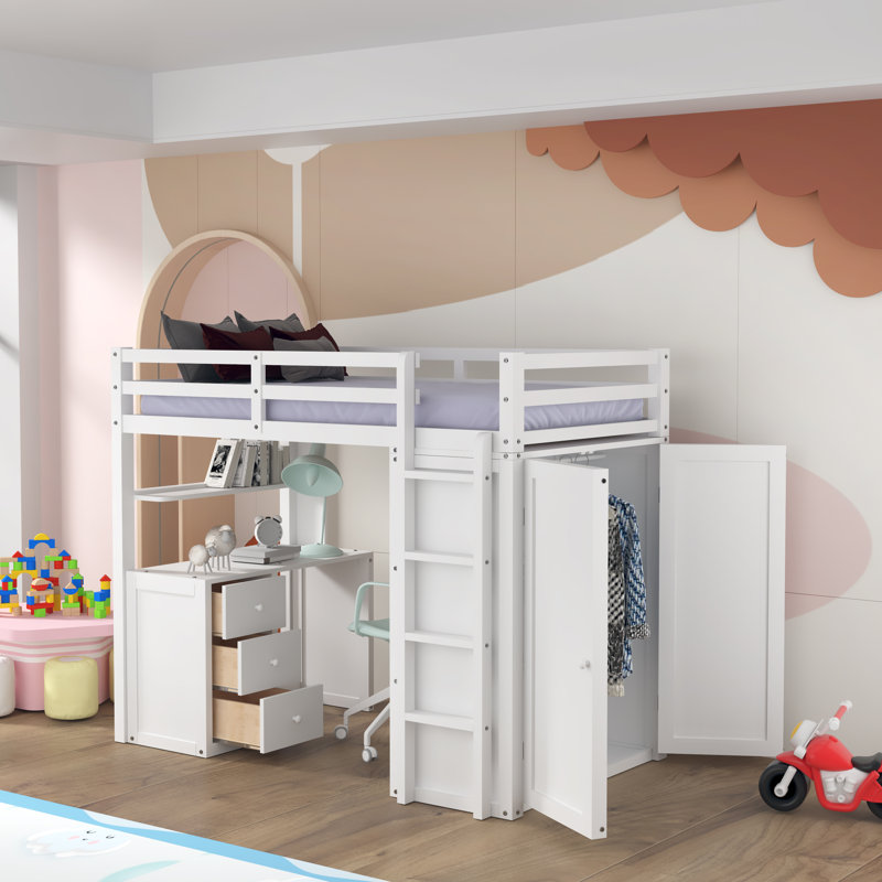 Gaedtke Kids Twin Loft Bed with Drawers, White