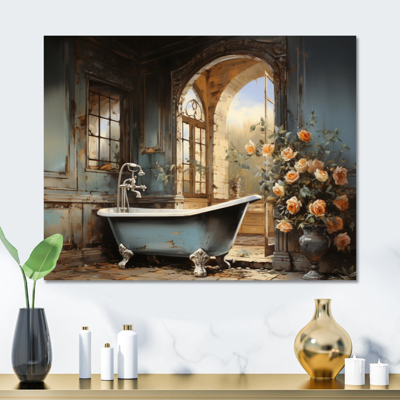 «Bathroom & Vintage Elegance II», impression d'art mural en métal, H 30 po x l 40 po