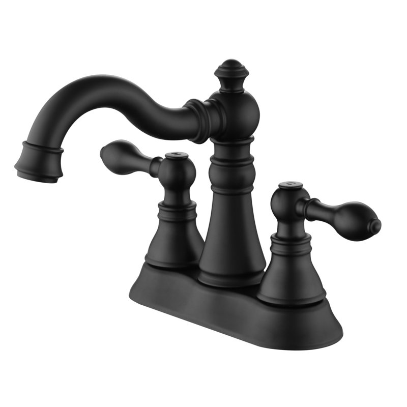 Signature Collection Double Handle Centerset Lavatory Bathroom Sink Faucet with Drain Assembly - Matte Black, Matte Black