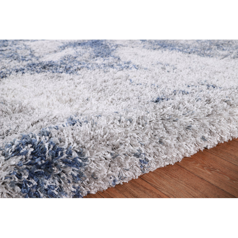 Tapis à poils longs bleu / ivoire Adrian, Rectangle de 5 pi x 8 pi