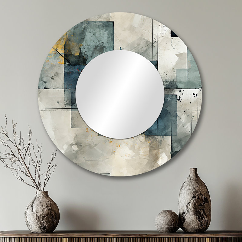 Motif de béton industriel gris - miroir mural géométrique unique, miroir rond gris, impression d'art en métal, 29 po x 29 po