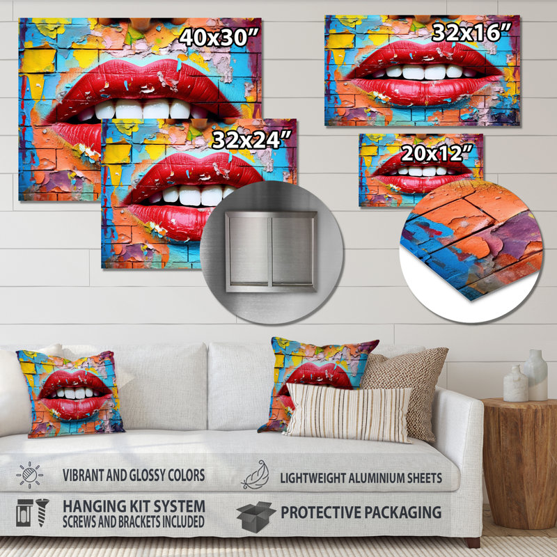 Graffiti Lips - décoration murale mode en métal, H 12 po x l 20 po x P 1 po
