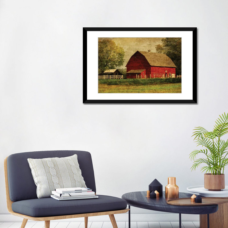 «Grange», Tee Studios, «Red Barn», impression sur toile, H 16 po x l 24 po x P 1 po, Papier d'art encadré noir, Blanc