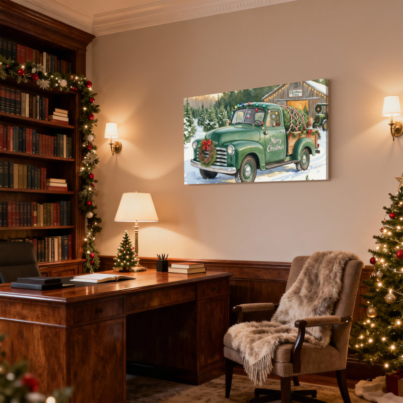 Camion de Noël rétro scène de ferme arbre de Noël, H 24 po x l 36 po