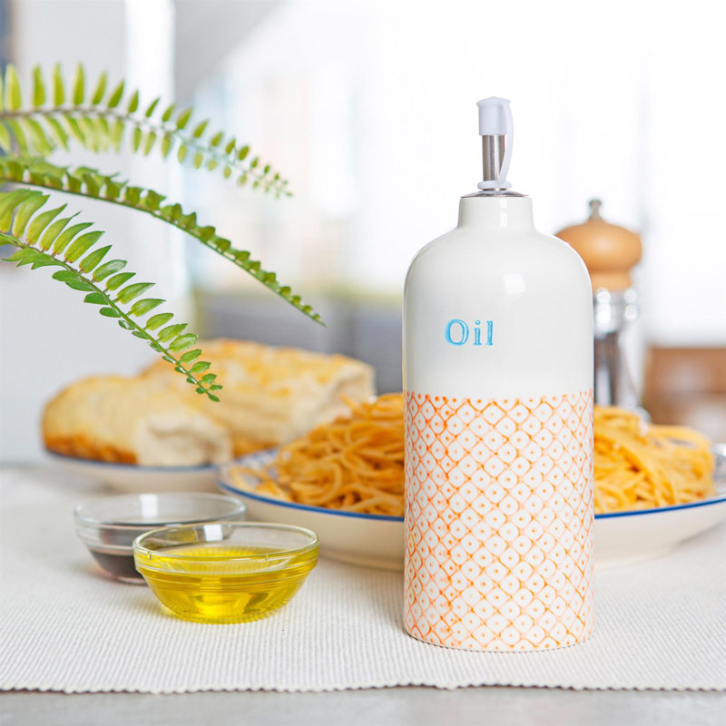 Nicola Spring - Hand-Printed Olive Oil Pourer Bottle - 500ml - Orange