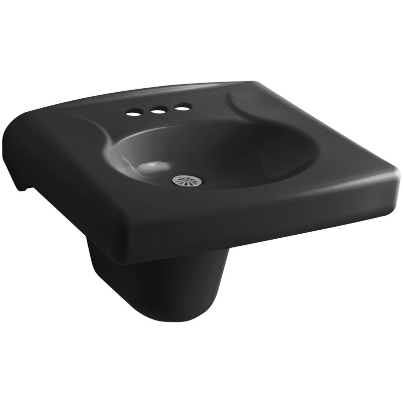 Brenham Ceramic 22" Wall Mount Bathroom Sink, Black Black, 4" Centers