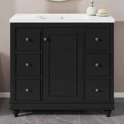 Meuble-lavabo 36 po sans lavabo, base d'armoire seulement, armoires en bois massif avec 4 tiroirs et 1 porte d'armoire, tablettes réglables