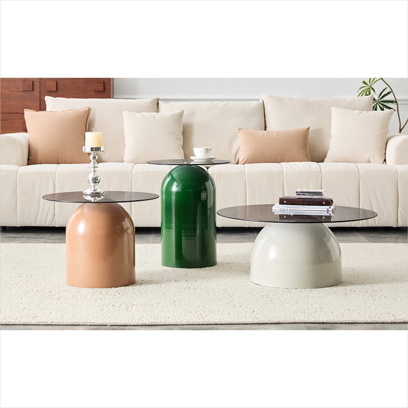 Ensemble de 3 tables basses gigognes en verre gris ardoise