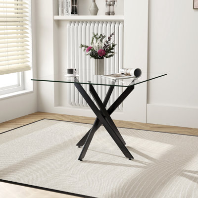 36-Inch Square Tempered Glass Dining Table, Rounded Corners for 2-4 Space-Saving Small Kitchen Table with Heavy-Duty Metal Legs  for Dining Room, Apartment