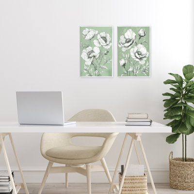 Ensemble de 2 plaques murales Vintage Green Poppy Florals, par Petal Prints Design