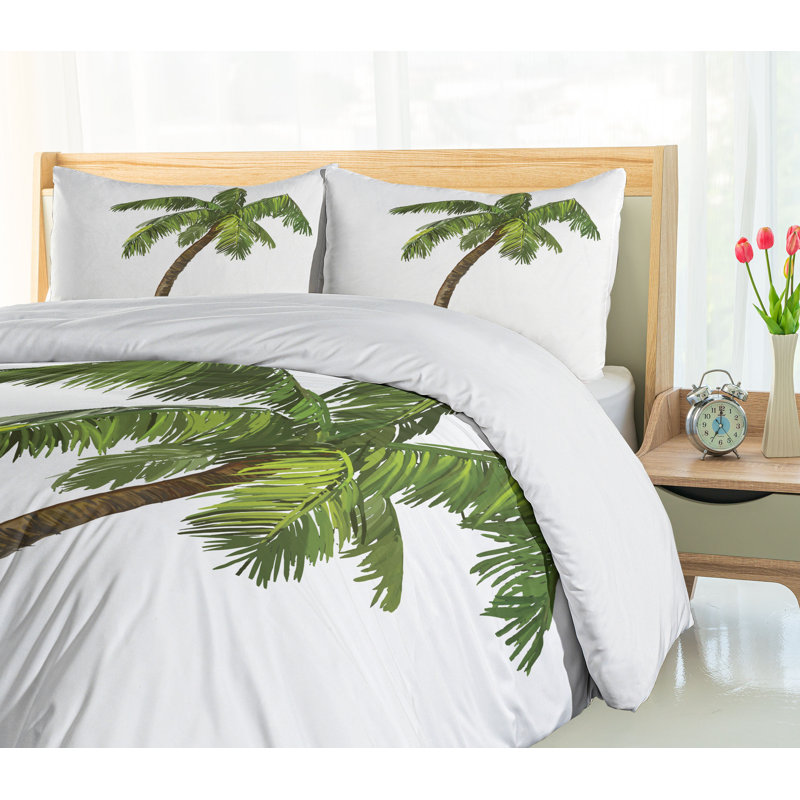 Queen Size Green and Brown Palm Tree Duvet Cover Set