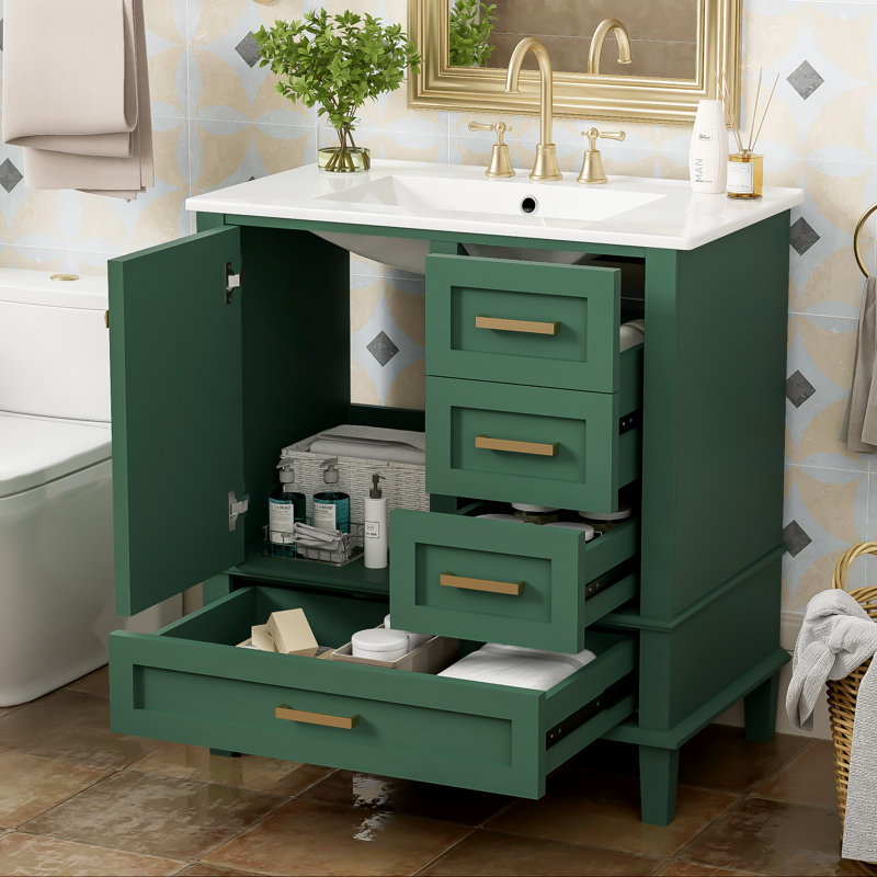 30" Bathroom Vanity, Modern Bathroom Cabinet with Sink Combo Set, Green