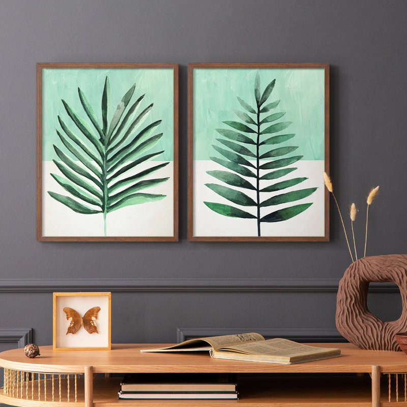 Impression encadrée Verging Palm I-Premium - prête à être accrochée - aucun clou requis - aucun clou requis, Noyer