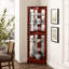 Vitrine lumineuse - présentoir de collection en verre trempé à finition cerisier à miroir