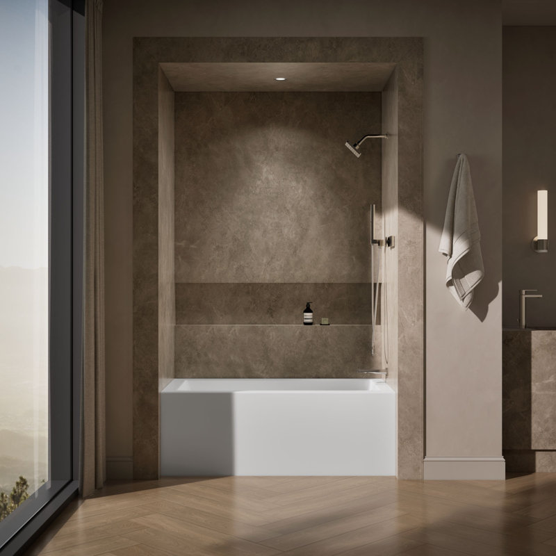 Underscore 60" x 30" Rectangular Alcove Soaking Bathtub with Integral Apron, Right