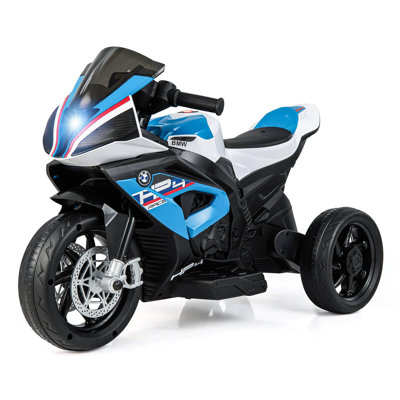 Alex BMW 12V Kids Motorcycles Battery Powered Ride On Toy w/ 3 Wheel Headlight, Horn, Music, MP3, USB Port