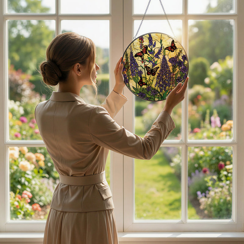 Vitrail de jardin en verre coloré 7,8 po H, H 7,8 po x l 7,8 po