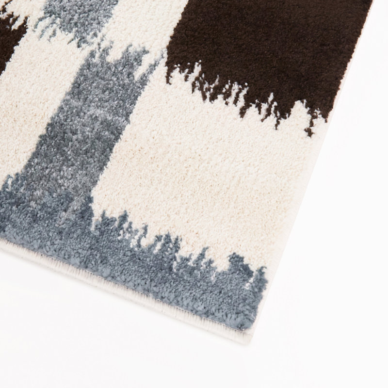 Noack Brown/Blue Checkered Ikat Area Rug, 5'3" x 7'