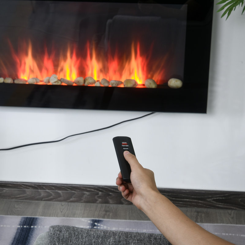 Herakleitos Black Electric Fireplace with 5118 BTU, 19" H x 36" W x 4.5" D
