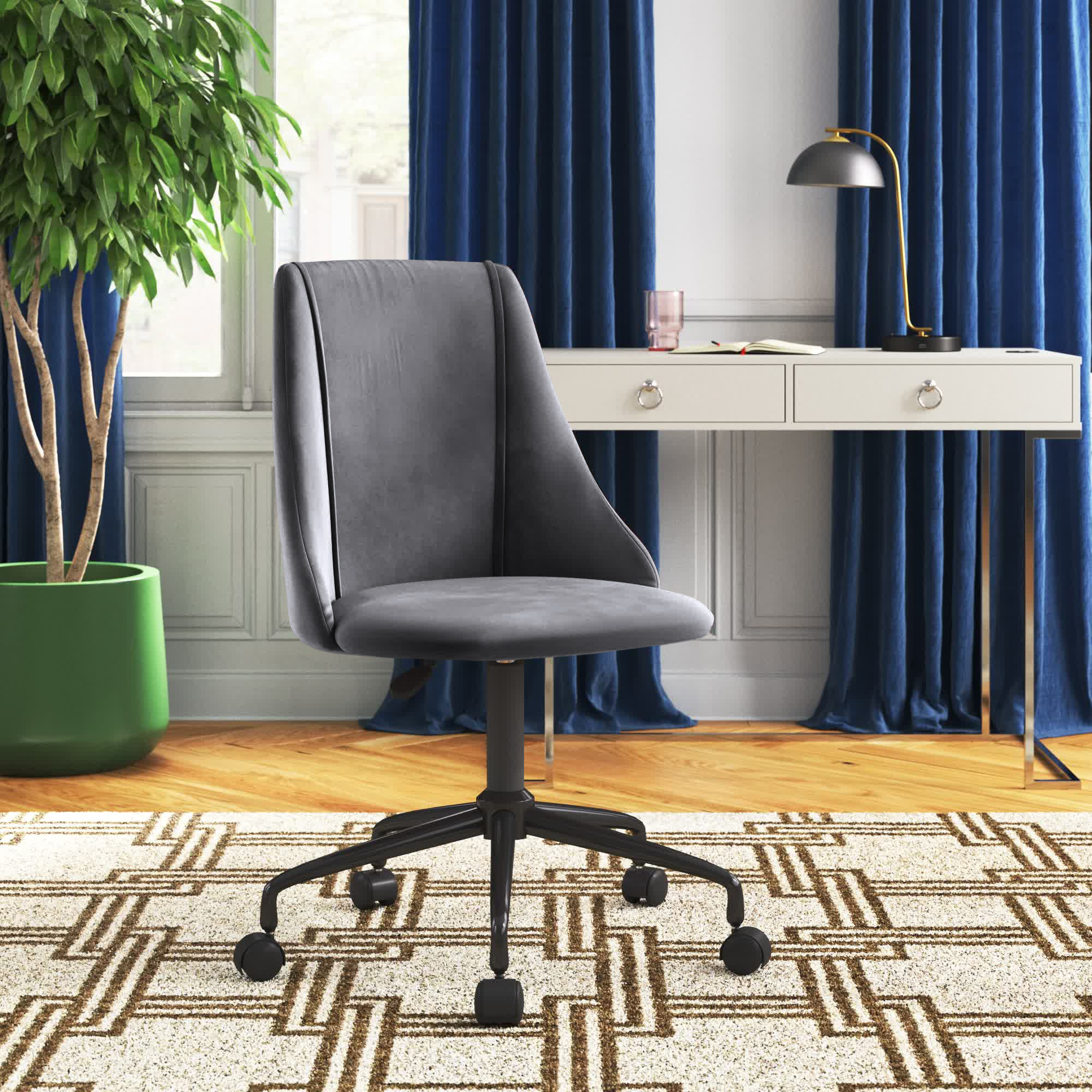 Alex Velvet Task Home Office Desk Chair Tufted Padded Adjustable Swivel