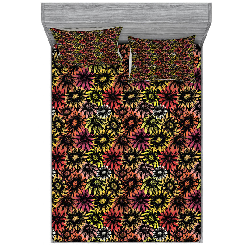 Microfiber Floral Sheet Set, Queen Sheet Set with Fitted Sheet