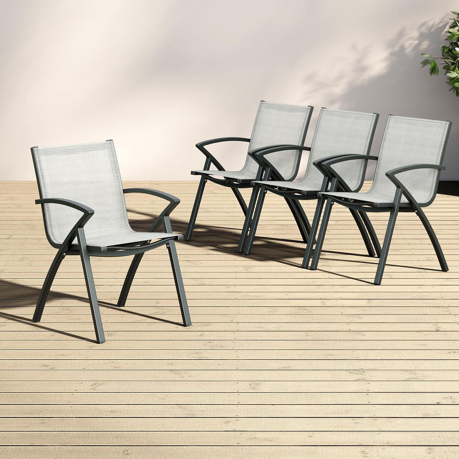 George Oliver Patio Dining Chairs Set of 4, Outdoor Stackable Chairs ...