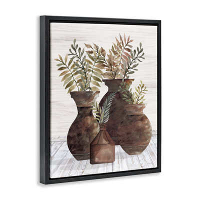 «Rustic Pottery Plants», art mural encadré sur toile flottante par Cindy Jacobs