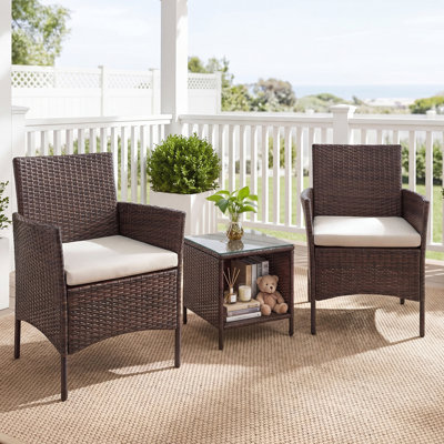 2 - Person Patio Wicker Conversation Set with Side Table