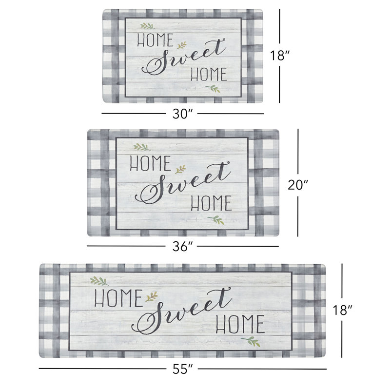 Home Sweet Home Grey Buffalo Check Anti-Fatigue Kitchen Mat