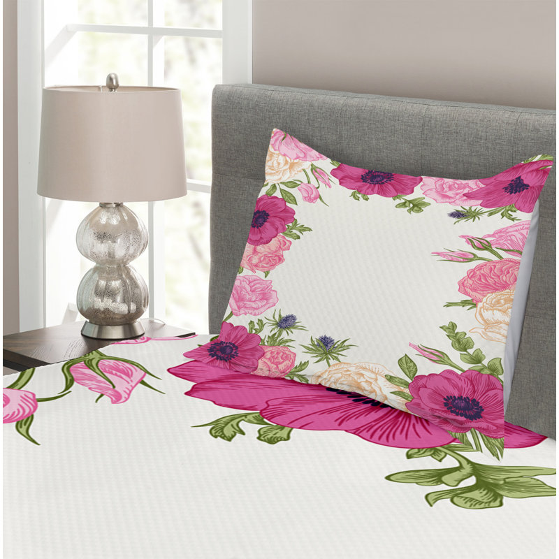 Adeleine Polyester Floral Bedspread with Pillowcases Included, 170 x 220 cm Bedspread - 1 Sham