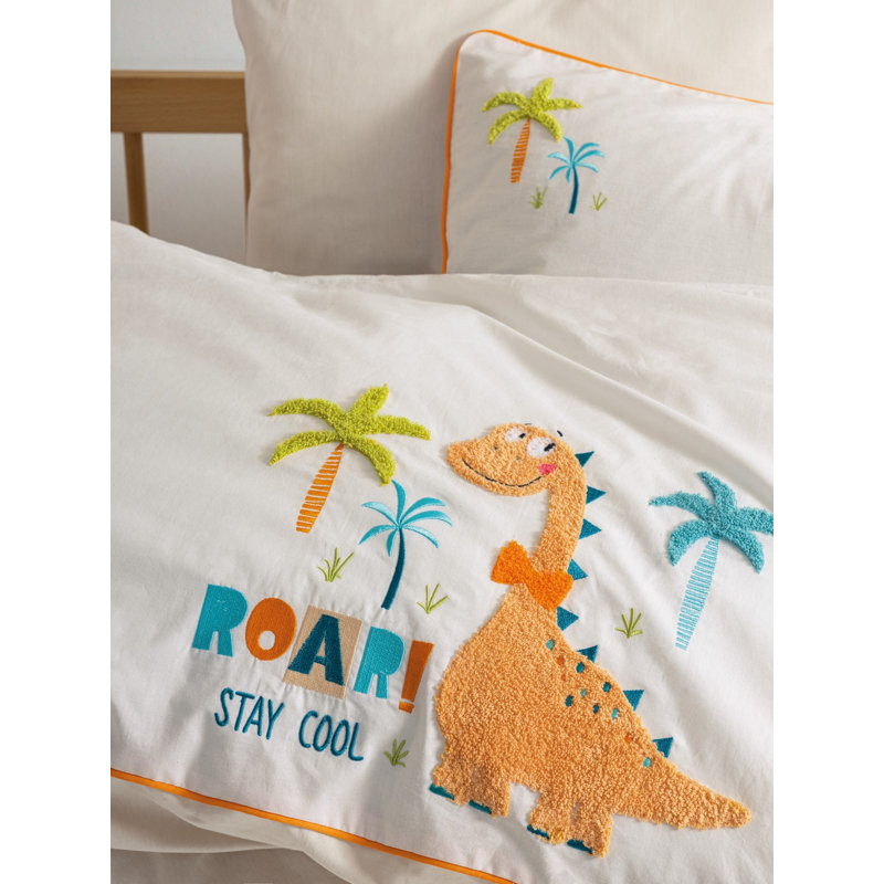 Ensemble de housse de couette douce pour bébé 100% coton, crème et blanc | Comprend une housse de couette 39,4 po x 59,1 po, un drap plat 47,2 po x 59,1 po et des taies d'oreiller 13,8 po x 17,7 po (2 pièces) | Lavable à la machine, conception durable et confortable