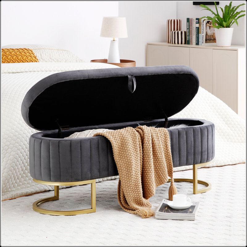 Banc de rangement gris en velours, Gris