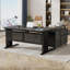 Bureau de direction en L de 63 po avec classeur, grand bureau moderne avec tiroirs, tablettes et rangement, poste de travail d'ordinateur de coin pour bureau à domicile, bureau d'affaires en gris et noir