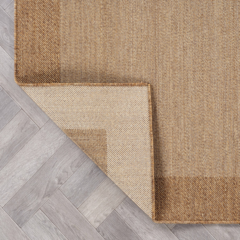 Geometric Border Sand/Natural Easy-Care Jute-Style Indoor/Outdoor Flat Woven Area Rug, Sand, Rectangle 7'10" x 10'