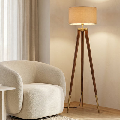 Lampe sur pied à abat-jour tambour Zephyr Beige / Noyer
