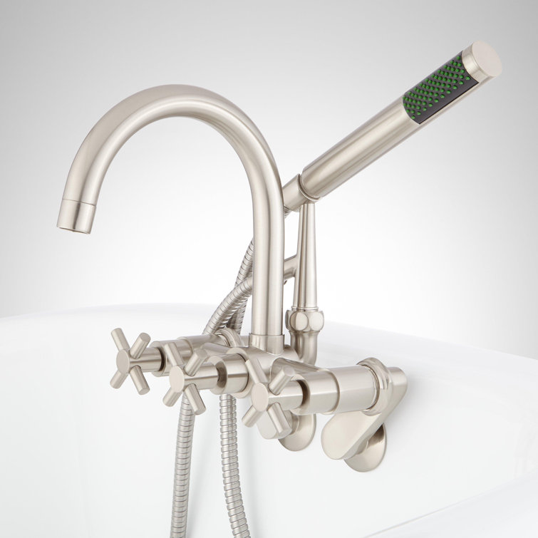 Sebastian Tub-Mount Faucet and Hand Shower with Cross Handles and Variable Centers